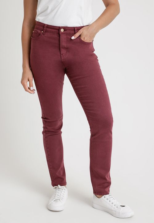 Jeans De Mujer Modelo Charlot Color Burdeo