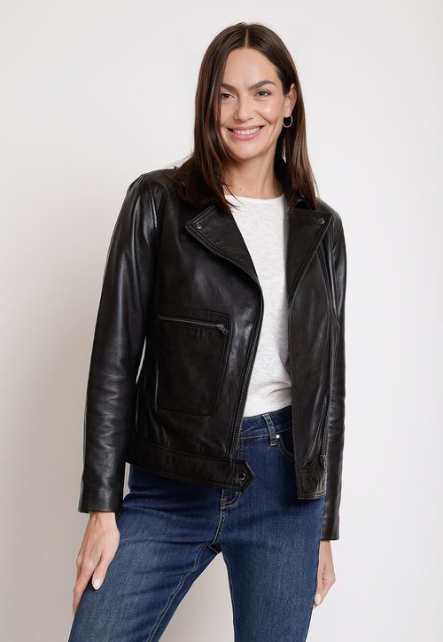 Chaqueta De Cuero De Mujer Modelo Elisea Color Negro