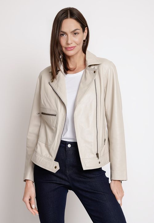 Chaqueta De Cuero De Mujer Modelo Elisea Color Arena