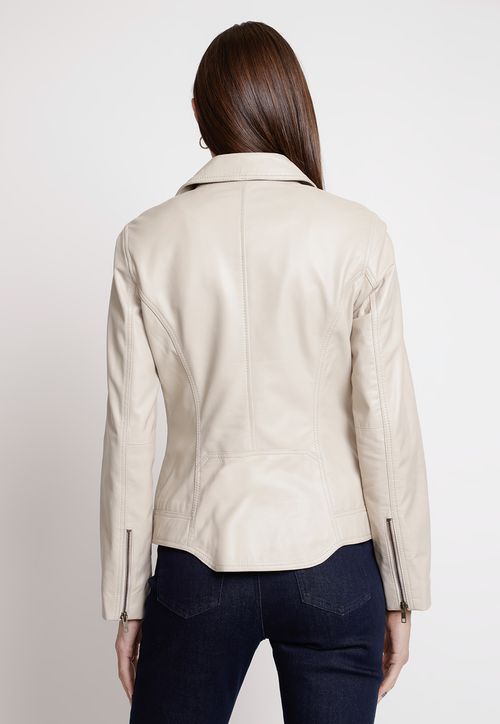 Chaqueta De Cuero De Mujer Modelo Elisea Color Arena