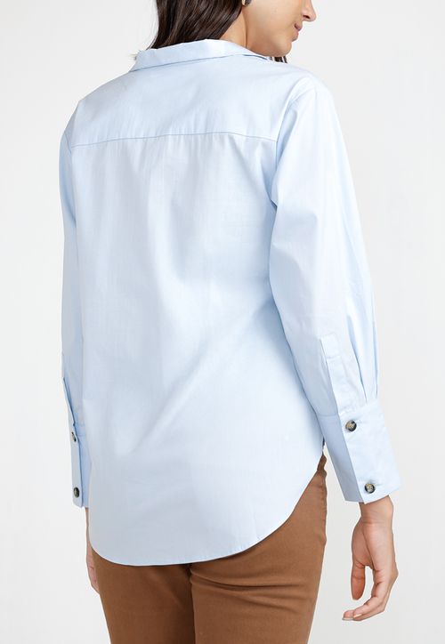 Blusa Mujer Algodón Celeste