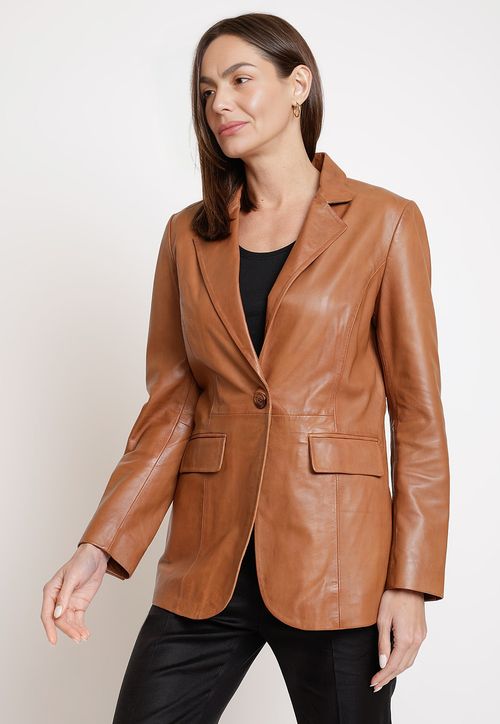 Chaqueta De Cuero De Mujer Modelo Zenda Color Camel