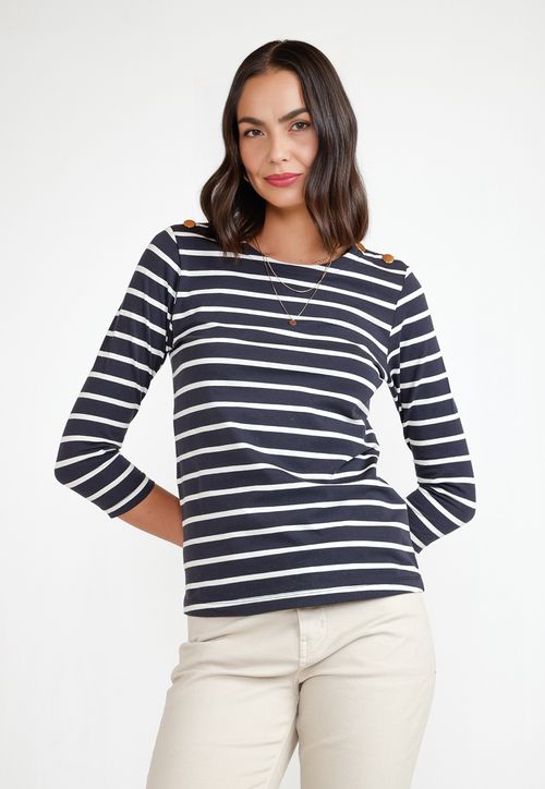 Polera Manga 3/4 Mujer Algodón Peruano Marino-Crudo