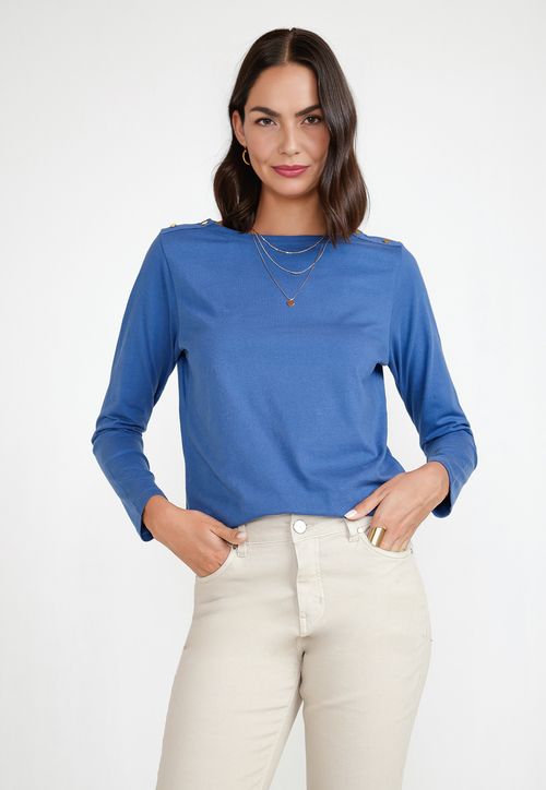 Polera Manga Larga Mujer Algodón Peruano Azul