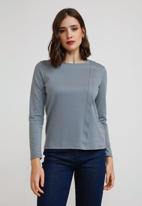 Polera Manga Larga Mujer Algodón Peruano Dusty Blue