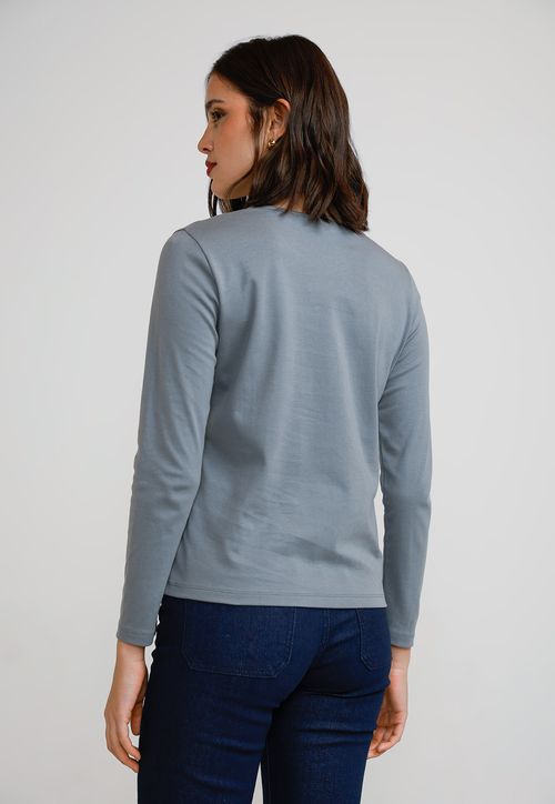 Polera Manga Larga Mujer Algodón Peruano Dusty Blue