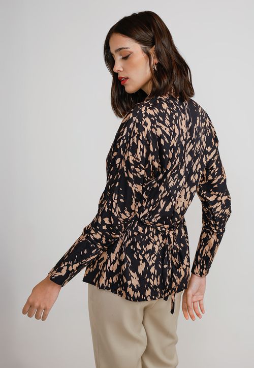 Blusa Mujer Viscosa Estampada Negro