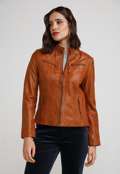 Chaqueta Cuero Mujer Camel