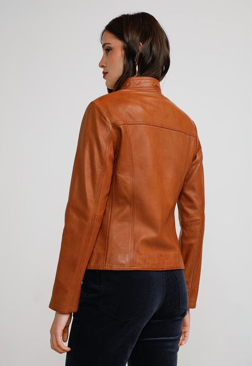 Chaqueta Cuero Mujer Camel
