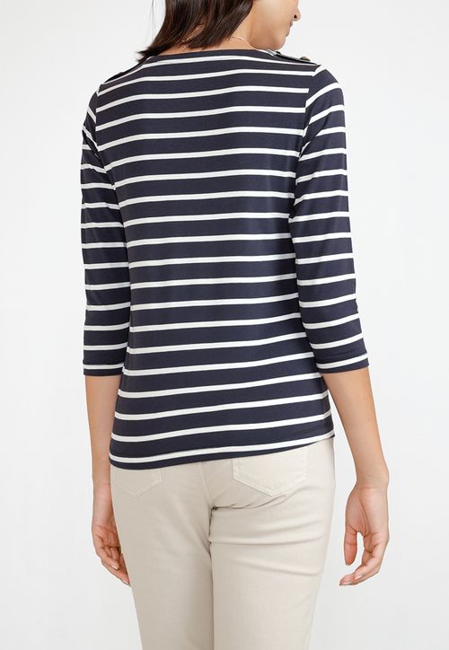 Polera Manga 3/4 Mujer Algodón Peruano Marino-Crudo