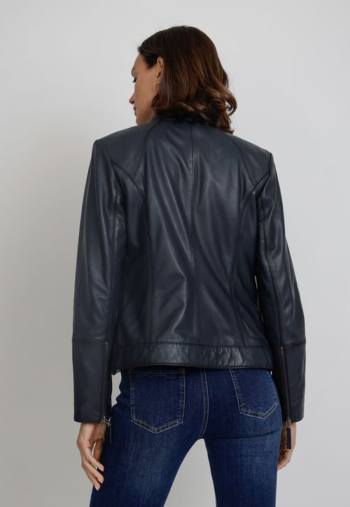 Chaqueta De Cuero De Mujer Anisa Marino