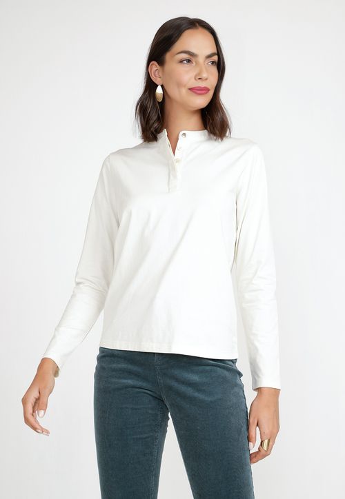 Polera Abotonada Manga Larga Mujer Algodón Peruano Crudo