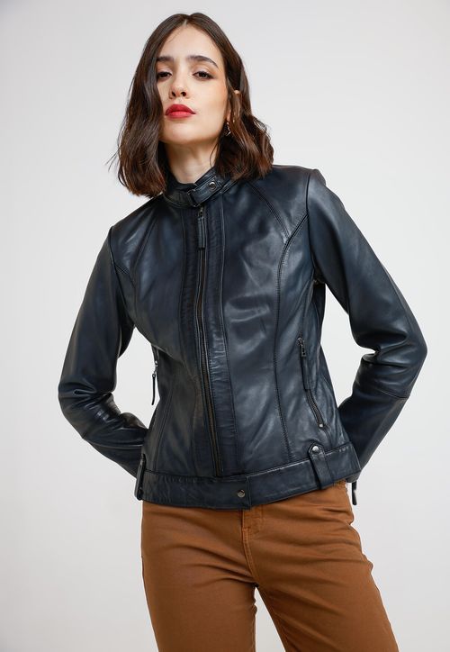 Chaqueta Cuero Mujer Marino